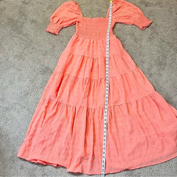 Emory Park Peach-Pink Tiered Gauzey Smocked Maxi Dress. Size Small. - Picture 12 of 14